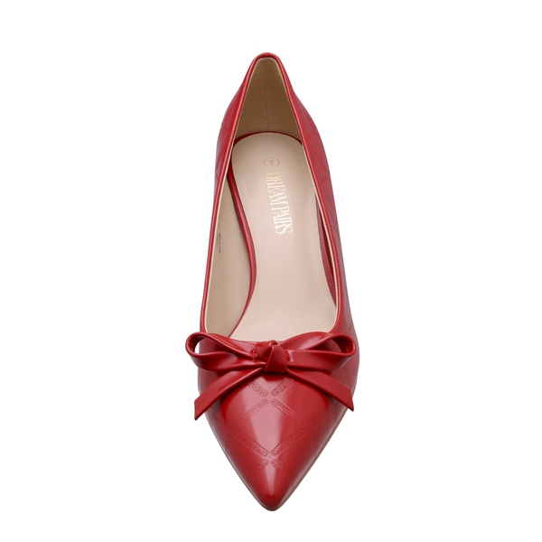 Pointed Toe Kitten Heel Pumps - RED PU - 3